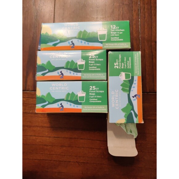 Lot Of 4 Compostable Waste Bag 25 Count By World Centric Incl 12 Count TallKitch - Picture 1 of 3